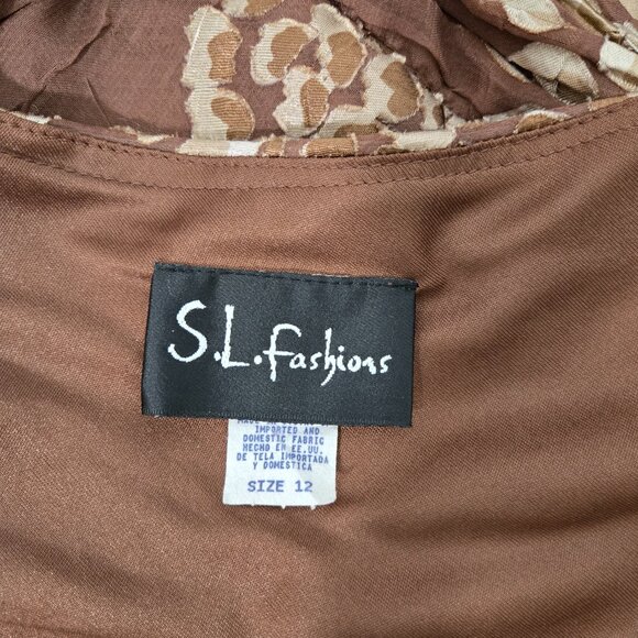 Vintage S.L.Fashions Y2K Steampunk Whimsigoth BROWN Babydoll Midi Dress Size 12. - Picture 13 of 17